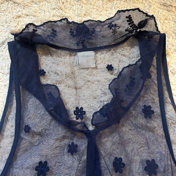 Free People Intimately Maxi Button Front Mesh Slip Dress w/ Collar Sz Small Navy - Picture 9 of 10
